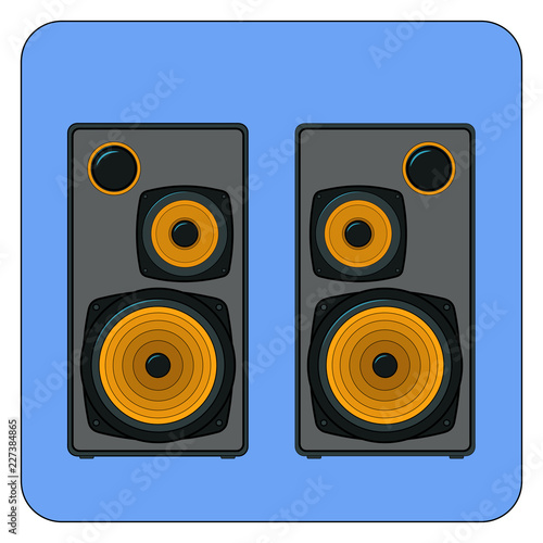 two loudspeakers on blue background