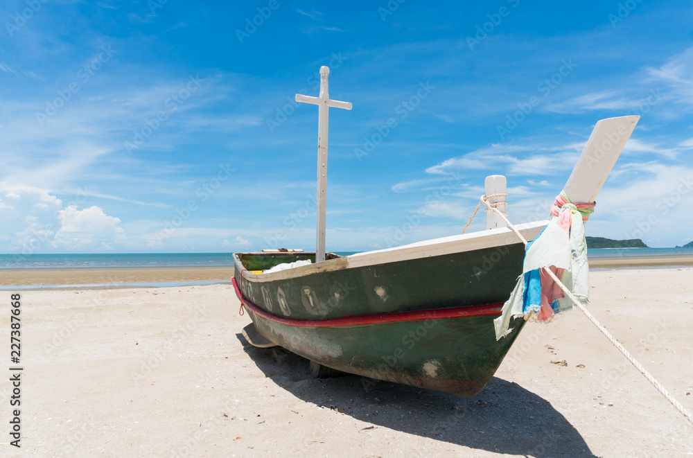Fishing Boat and Blue Sky on Sam Roi Yod Beach Prachuap Khiri Khan Thailand Right Frame 2 Fishing Boat and Blue Sky on Sam Roi Yod Beach Prachuap Khiri Khan Thailand Right Frame 2