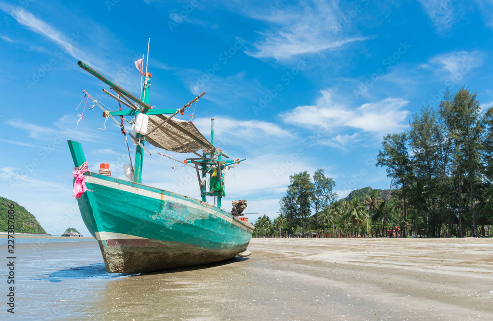 Green Fishing Boat at Sam Roi Yod Beach Prachuap Khiri Khan Thailand Left