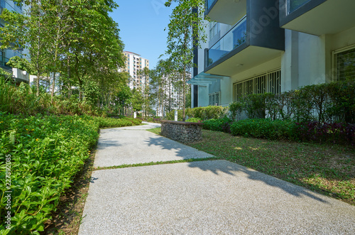 walk way of modern residential buildings, Facade of new low-energy houses © jamesteohart