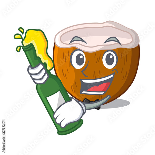 With beer half coconut isolated on the mascot