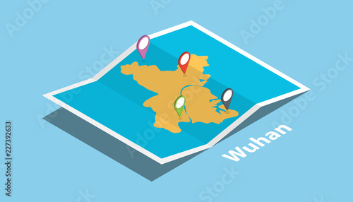 wuhan province hubei explore maps with isometric style and pin location tag on top