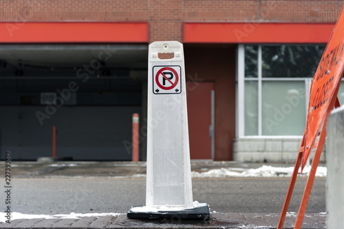 No parking sign stand on street