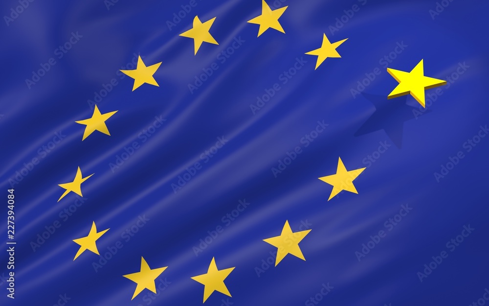 3D illustration of brexit concept with European Union flag and the Great Britain star leaving 3D illustration of brexit concept with European Union flag and the Great Britain star leaving