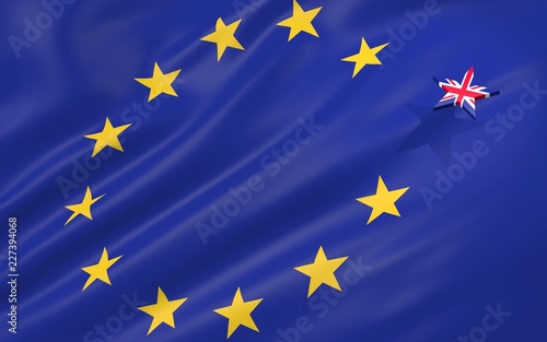 3D illustration of brexit concept with European Union flag and the Great Britain star leaving