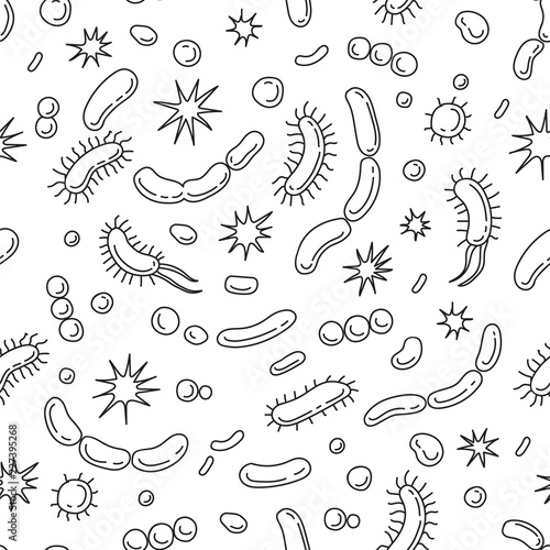 Probiotics vector illustration doodles. Drawing of bacteria. Seamless pattern