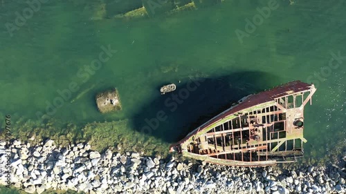 Aerial view of shipwrecks near Royston on Vancouver Island, Canada photo