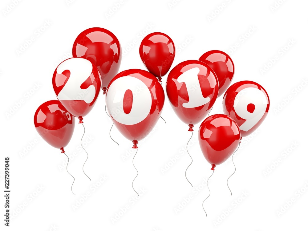 Naklejka premium Balloons with 2019 New Year sign isolated on white