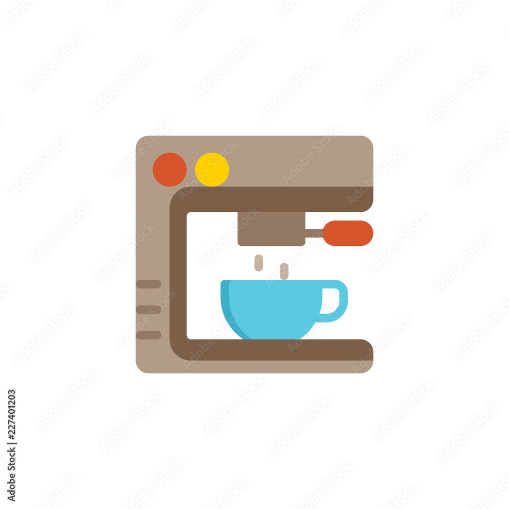 Coffee machine flat icon, vector sign, colorful pictogram isolated on white. Electric coffee maker symbol, logo illustration. Flat style design