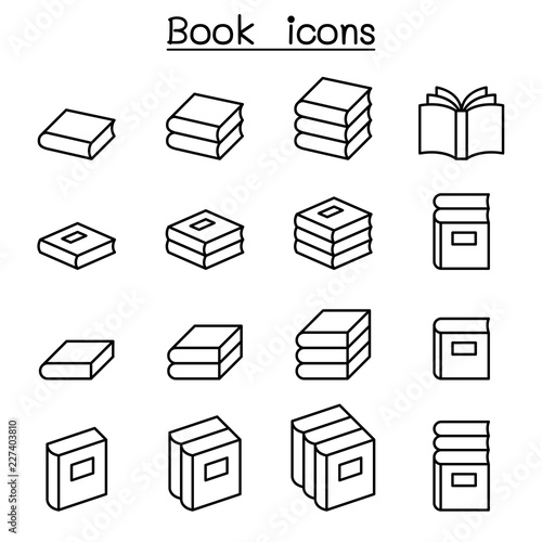 Book icon set in thin line style