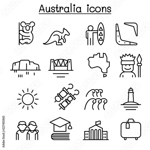 Australia icon set in thin line style