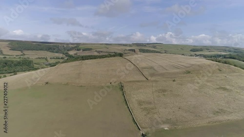 Forward tracking aerial of St Catherine's Chapel in the heart of west Dorset, near the town of Weymouth. 14th century home of monks. photo