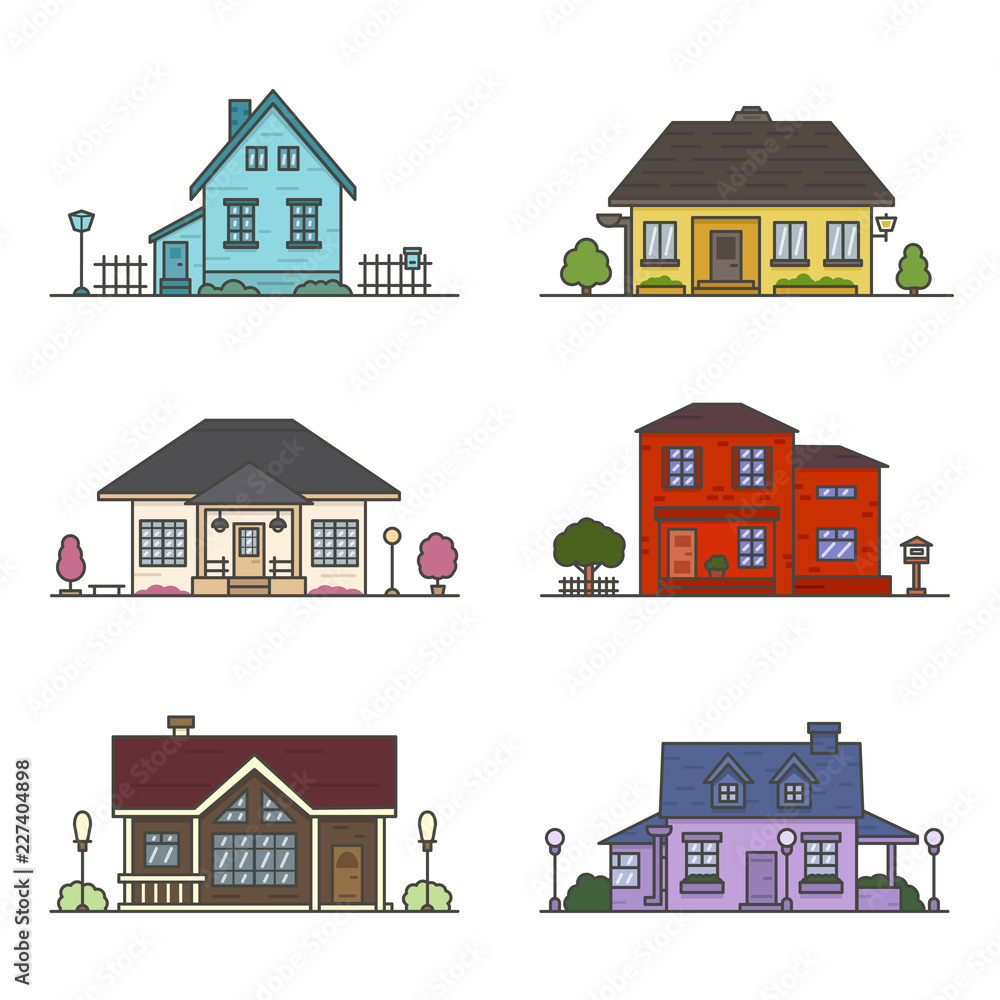 set of 6 colored houses