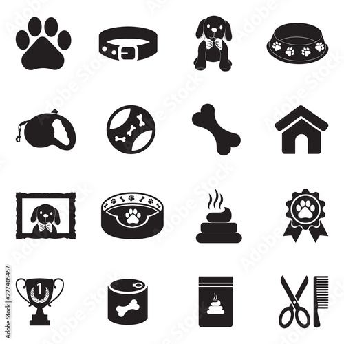 Dog Icons. Black Flat Design. Vector Illustration. 