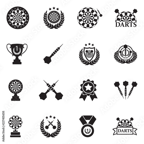 Darts Icons. Black Flat Design. Vector Illustration. 