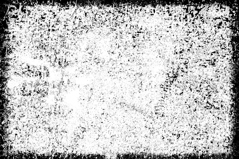 Grunge background black and white. Texture of chips, cracks, scratches, scuffs, dust, dirt. Dark monochrome surface. Old vintage vector pattern