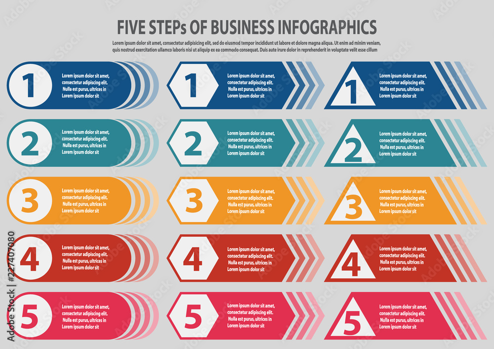 Presentation business infographic template with 5 steps. Vector illustration.