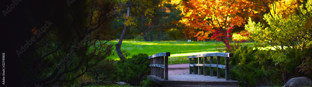 wooden bridge in the Japanese garden autumn wooden bridge in the Japanese garden autumn
