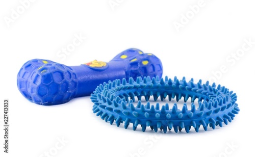 Toys for pets dog and cat. Ring, bone on white background.