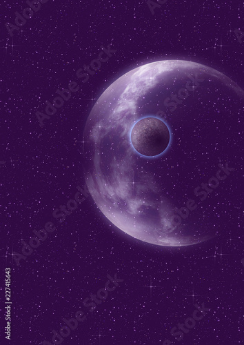 Purple planet in the space