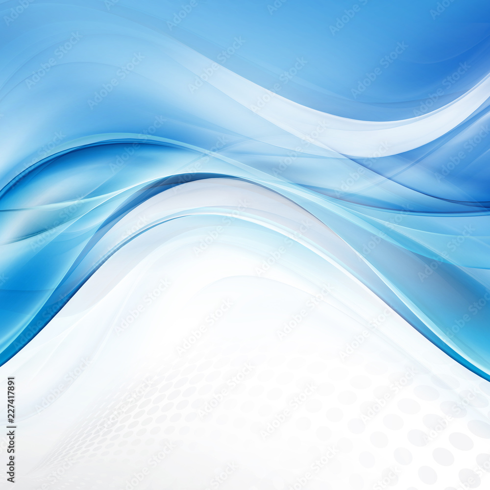 Fototapeta premium Blue modern bright waves art. Dots and halftone backdrop background. Abstract creative graphic illustration. Decorative business concept.