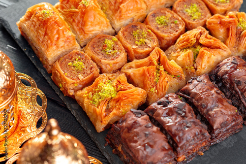 Traditional Baklava on Wooden Table