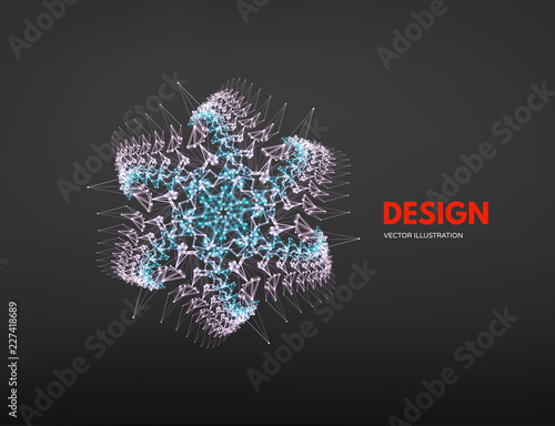 Snowflakes. 3d connection structure. Futuristic technology style. Low-poly element for design. Vector illustration for science, chemistry or education.