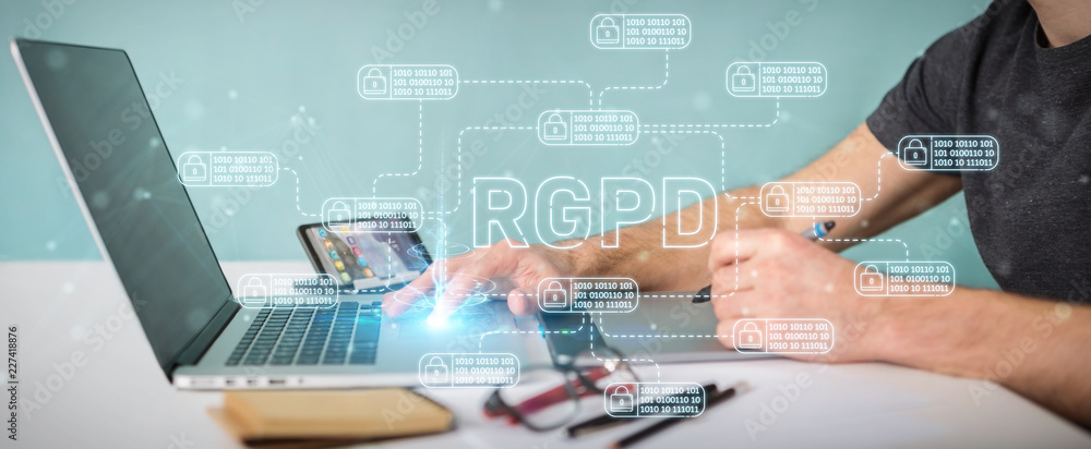 Graphic designer protecting his datas with GDPR law interface