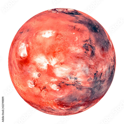 Fototapeta Naklejka Na Ścianę i Meble -  The red planet Mars, part of the solar system isolated on white background. Elements of this image are furnished by NASA.