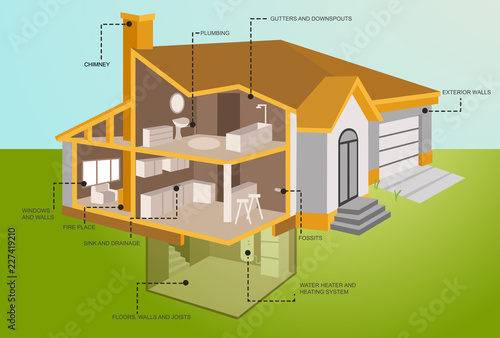 Detailed rendering of modern house in the section