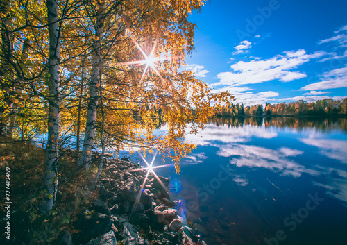 Autumn lake view from Sotkamo, Finland.