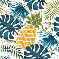 Keuken achterwand Ananas patronen Aquarel ananaspatroon op witte achtergrond  © katyau