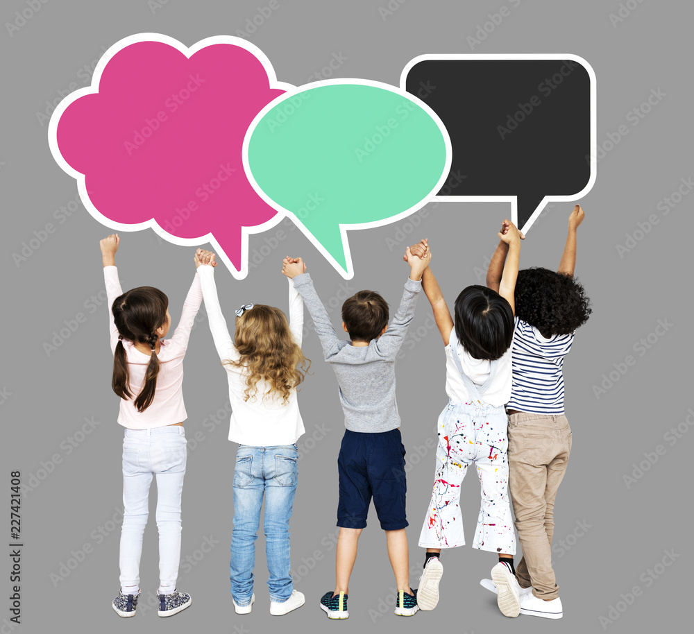 Naklejka premium Group of diverse kids holding hands