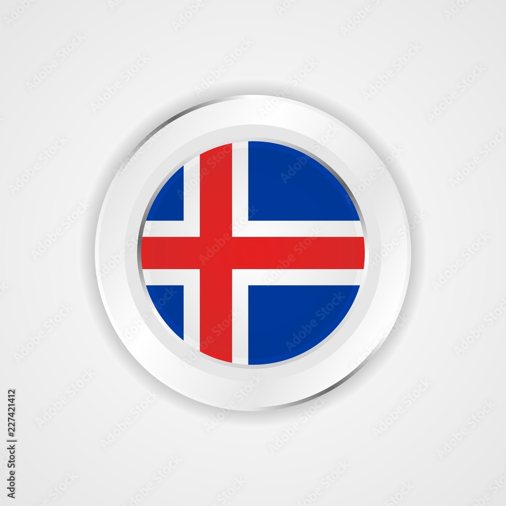 Iceland flag in glossy vector icon.