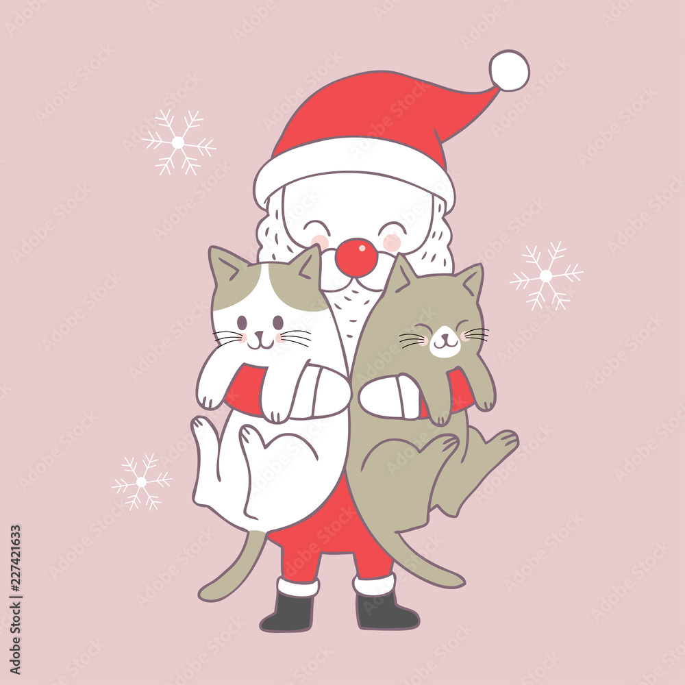 Cartoon cute Christmas Santa Claus and cats vector. Cartoon cute Christmas Santa Claus and cats vector.