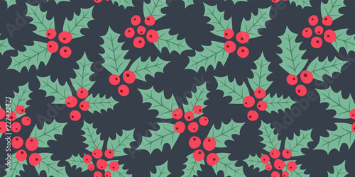 Endless Christmas Pattern. Holly Berries Background. Vector.