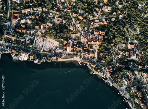 Montenegro. Orange roofs of the old town. The view from the top. Photography on drone.
