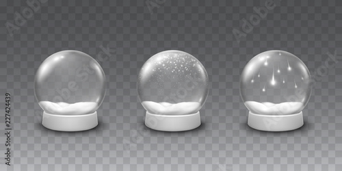 Snow globe or Christmas ball set isolated on transparent background.