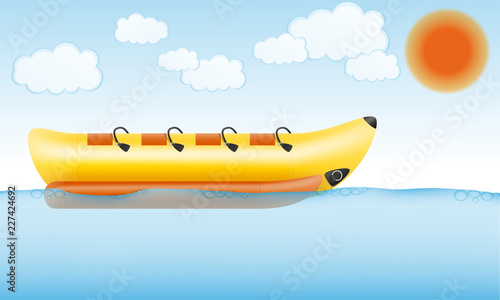 banana inflatable boat for water amusement vector illustration