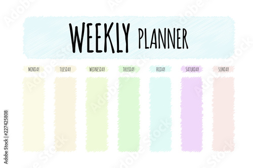 Cute vector planner. Cute page for notes. Notebooks, diary, school accessories. Cute romantic planner page. Weekly Planner Template. Organizer and Schedule.