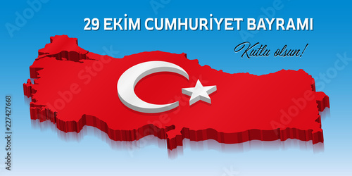 Republic day celebration with three dimensional Turkis flag and 3D Turkey map