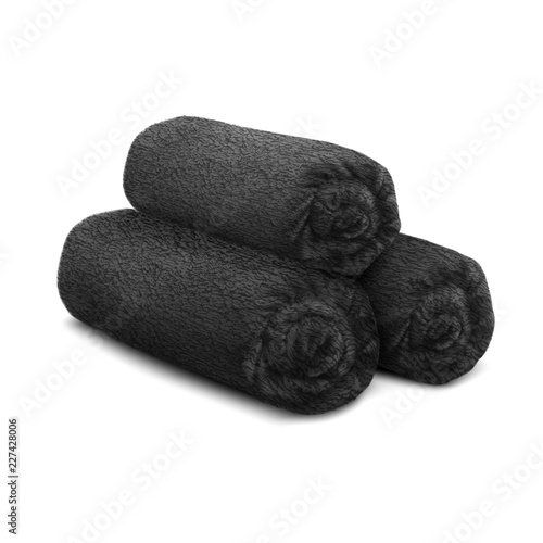 Vector. Mock Up. Black rolled fluffy terry towels