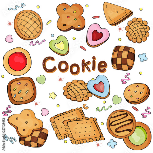 Set of cookies on white background