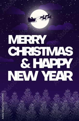 Merry Christmas and Happy New Year card with Santa Claus.