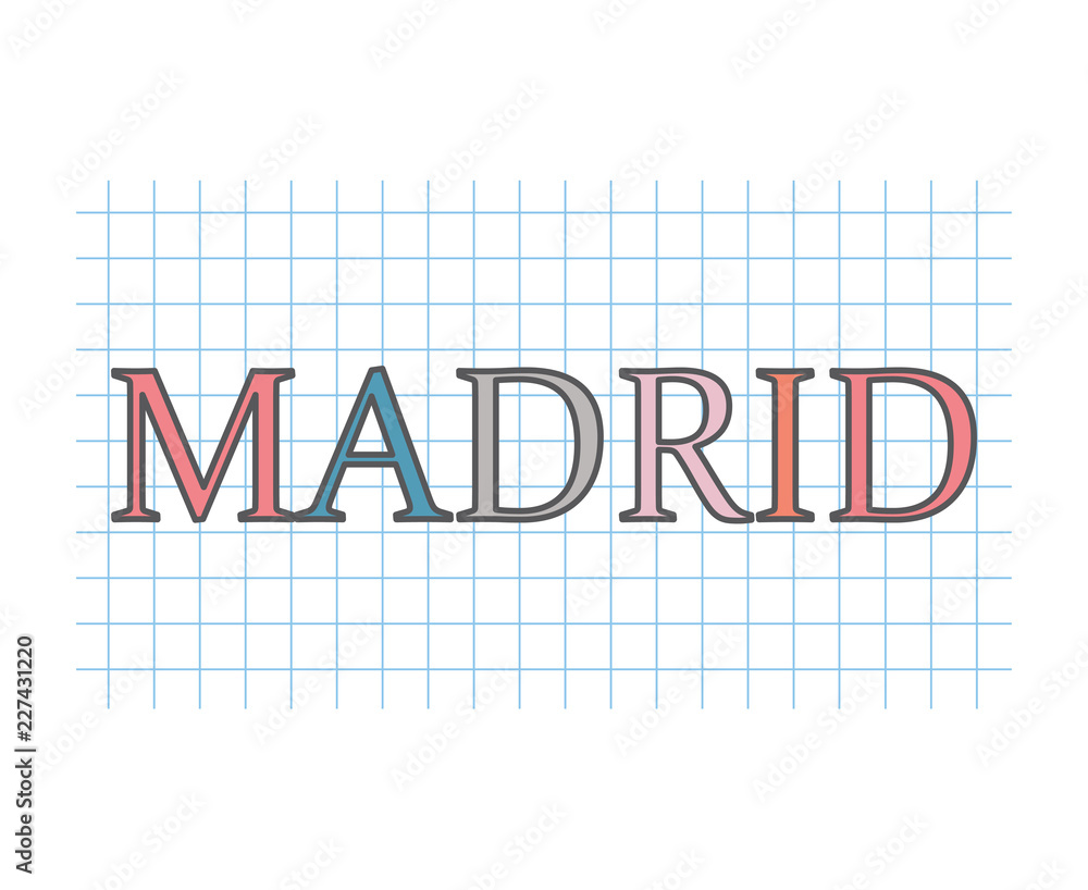 Madrid on checkered paper texture- vector illustration