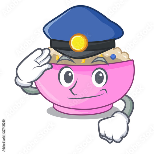 Police character a bowl of oatmeal porridge photo