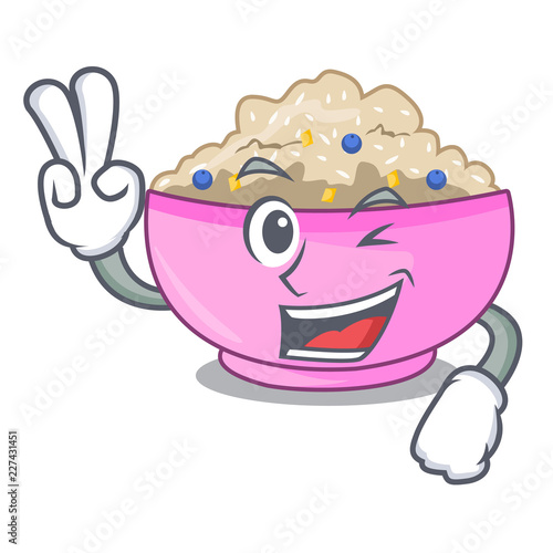 Two finger traditional porridge rice in bowl cartoon