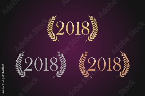 Awards logotype set. Isolated elegant abstract nominee emblem. First, second place symbol 2018 . Luxurious congratulating framed template. Celebrating decorative traditional ceremony greetings design.