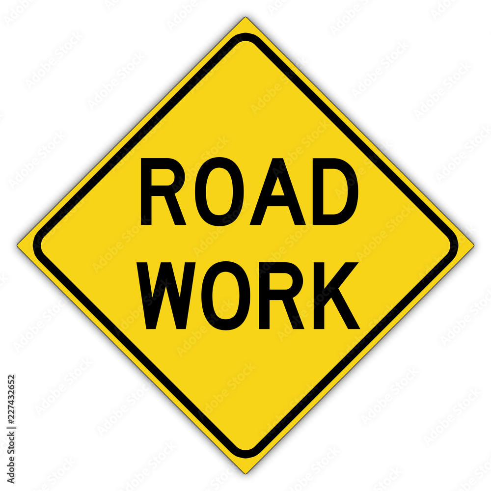 road sign in United States: Workers in road ahead - side road work ahead - road work road sign in United States: Workers in road ahead - side road work ahead - road work