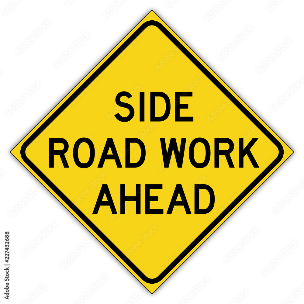 road sign in United States: Workers in road ahead - side road work ahead - road work road sign in United States: Workers in road ahead - side road work ahead - road work